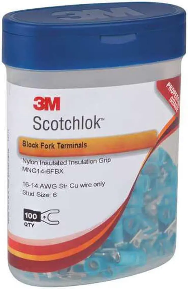 Alt view image 4 of 4 - 3M MNG14-6FBX Fork Terminal, #6 Stud Size, 14 AWG, 600 V, Nylon Insulated,