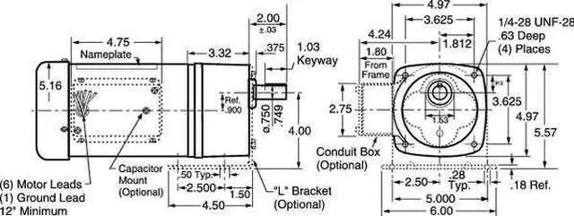 Alt view image 4 of 4 - DAYTON 096037.00 AC Gearmotor, 25 in-lb Max. Torque, 340 RPM Nameplate RPM,