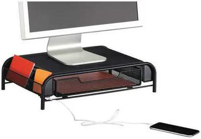 Alt view image 3 of 6 - safco products 3230bl onyx mesh powered charging station monitor stand with usb port, black