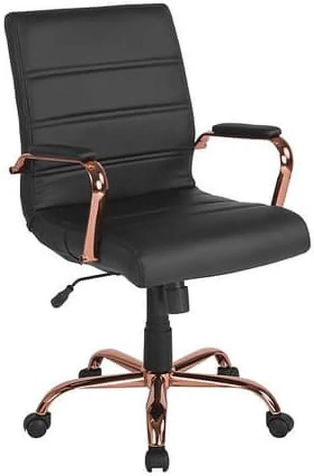 Alt view image 19 of 20 - Mid-Back Black LeatherSoft Executive Swivel Office Chair with Rose Gold Frame and Arms