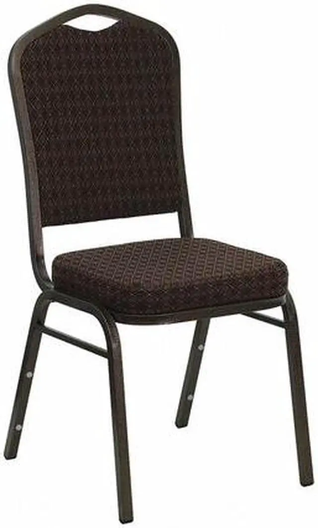 Alt view image 12 of 20 - HERCULES Series Crown Back Stacking Banquet Chair in Brown Patterned Fabric - Gold Vein Frame