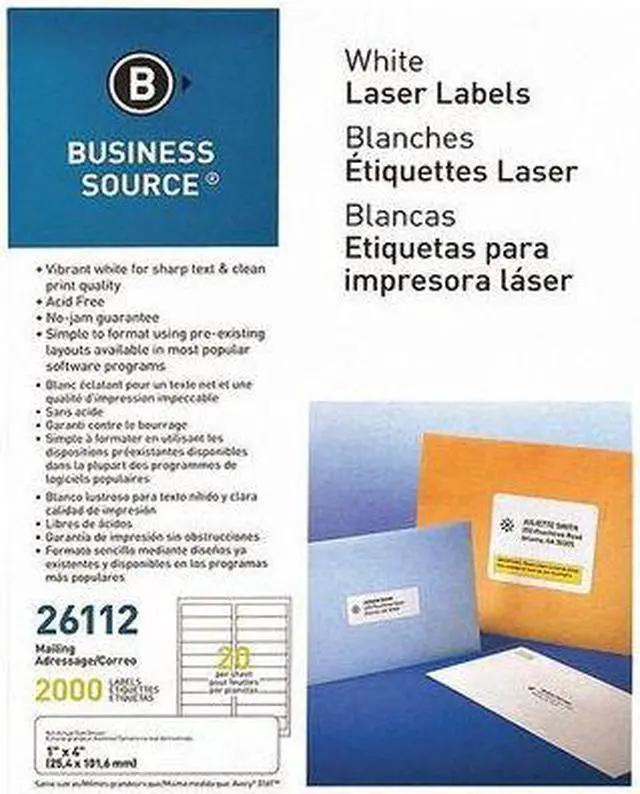 Alt view image 8 of 9 - Business Source Mailing Labels Laser 1"x4" 2000/PK White 26112