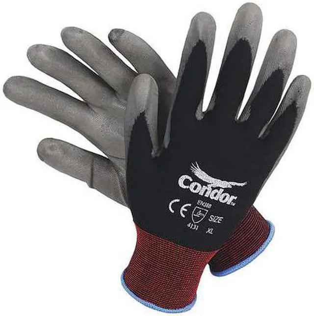 Main image of CONDOR 19L489 Polyurethane Coated Gloves, Palm Coverage, Black/Gray, XL, PR