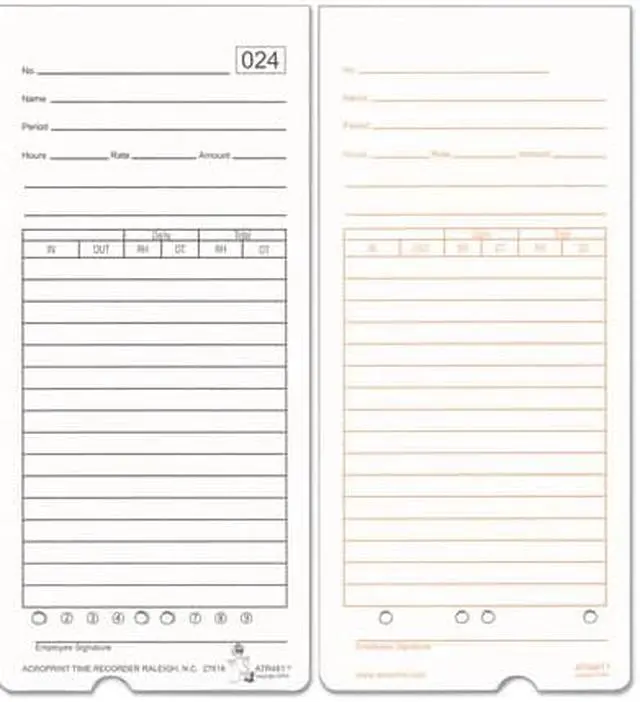 Alt view image 7 of 9 - Acroprint Time Card for ATR480 Totalizing Electronic Time Clock 7 1/2 x 3.35 50