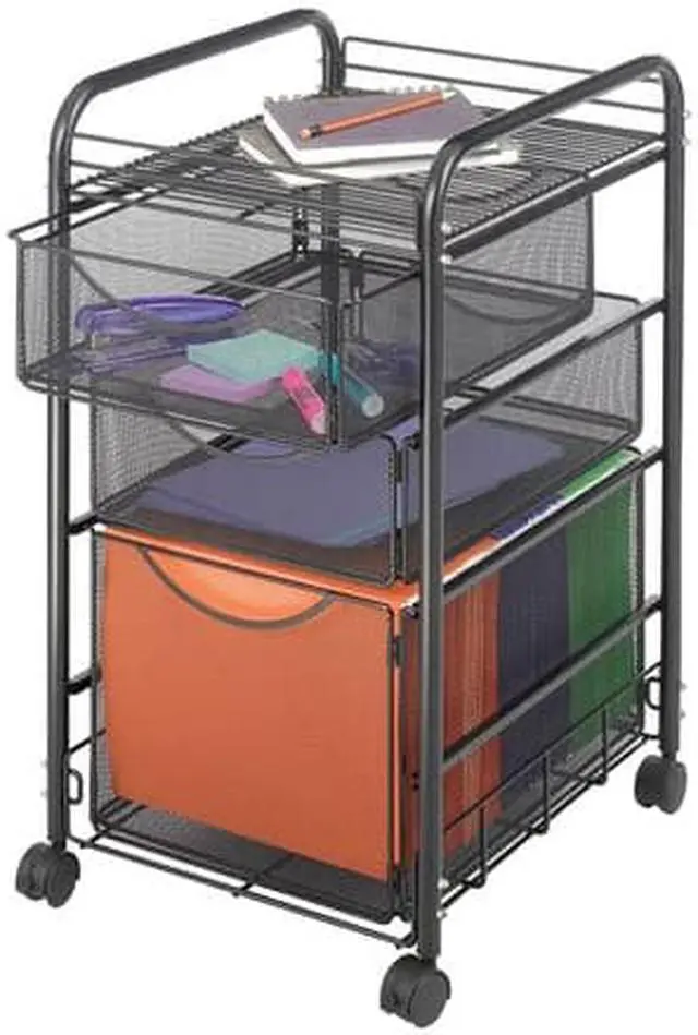 Alt view image 18 of 20 - Safco Onyx Mesh Mobile File With Two Supply Drawers 15-1/4w x 17d x 27h Black 5213BL