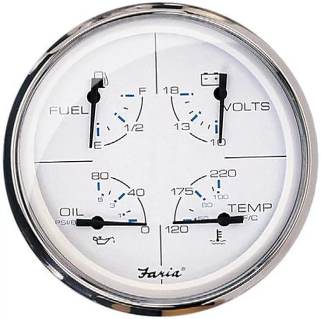 Alt view image 4 of 5 - Faria 5" Multifunction Gauge Chesapeake White w/Stainless Steel - Fuel, Oil, Water & Voltmeter