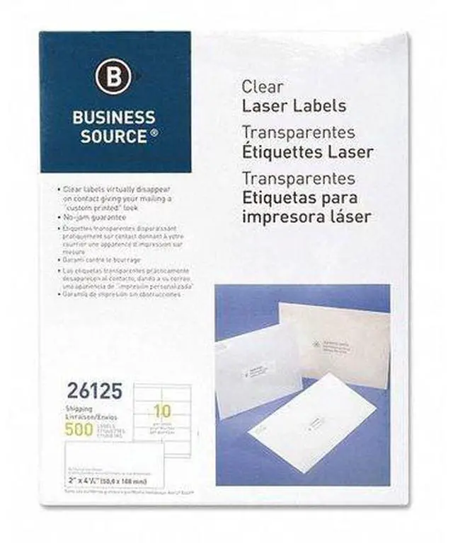 Alt view image 5 of 9 - Business Source Shipping Labels Laser Permanent 2"x4-1/4" 500/PK Clear 26125