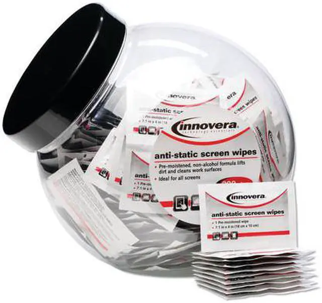 Alt view image 3 of 10 - Innovera 51517 Anti-Static Screen Cleaning Wipes, 200 Sachets, Fishbowl Black Top