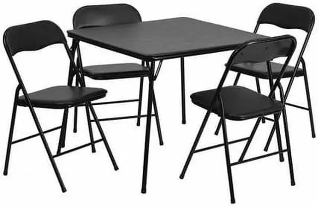 Alt view image 3 of 9 - 5 Piece Black Folding Card Table and Chair Set