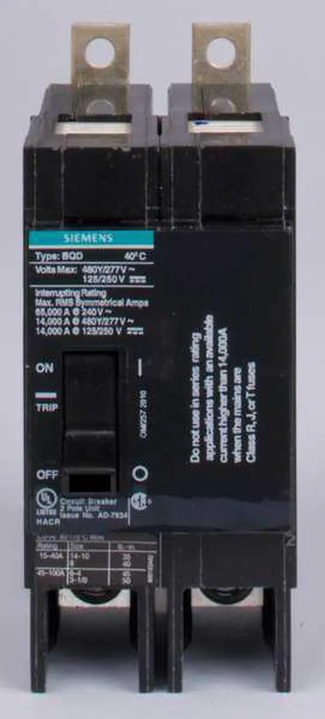 Alt view image 4 of 5 - SIEMENS BQD250 Miniature Circuit Breaker, BQD Series, 50A, 2 Pole, 480V AC,