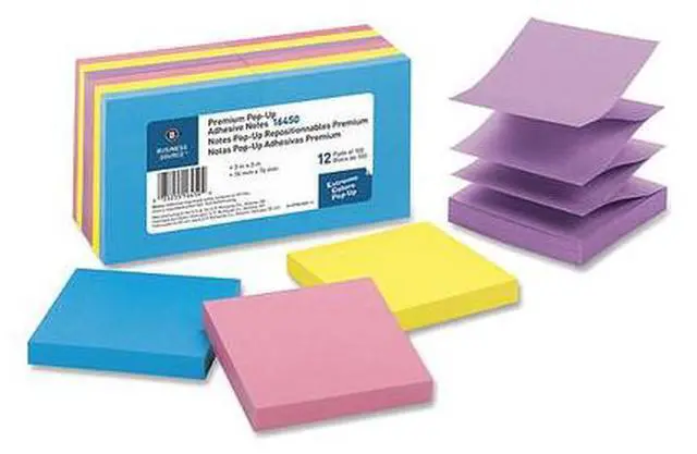 Alt view image 4 of 6 - Business Source Pop-up Adhesive Note Pads 3"x3" 100 Sh 12/PK AST Extreme 16450