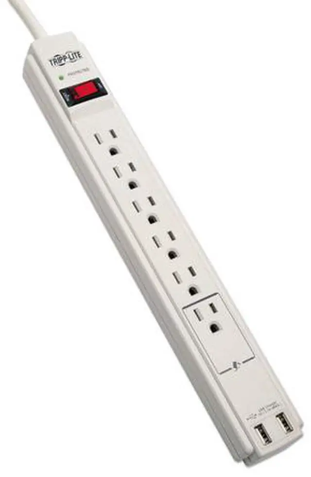 Alt view image 7 of 20 - Tripp Lite 6 Outlet Surge Protector Power Strip 6Ft Cord 990 Joules Dual Usb Charging Led & Insurance (Tlp606usb)