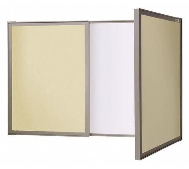 Alt view image 7 of 9 - Ghent 41300 VisuALL PC Whiteboard Cabinet with Fabric Bulletin Board Exterior Doors - 36" x 24" - Beige/White Surface, Satin Aluminum Frame