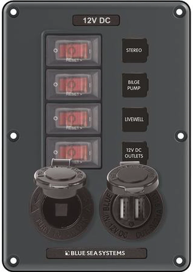 Alt view image 3 of 15 - Breaker/Switch Panel, 4 Sw/USB/12V, Gray