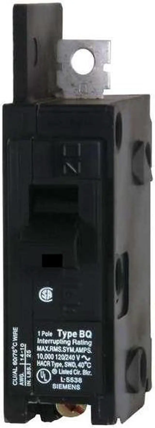 Alt view image 5 of 5 - SIEMENS BQ1B025 Miniature Circuit Breaker, BQ Series, 25A, 1 Pole, 120V AC,