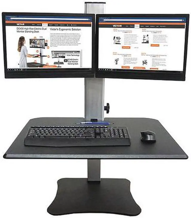 Alt view image 18 of 20 - Victor DC350 High Rise Collection Dual Monitor Sit-Stand Desk Converter, 28 X 23 X 15.5, Blk