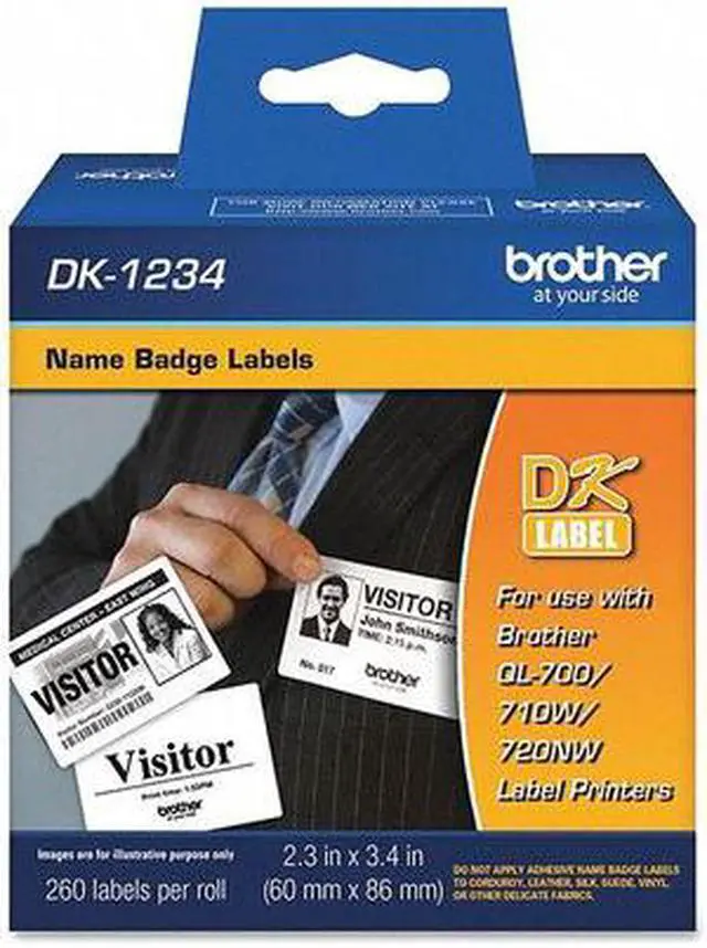 Alt view image 11 of 14 - Brother DK1234 Brother Name Badge Label - 2.36" Width x 3.39" Length - Rectangle - Direct Thermal - White - Paper - 260 Label