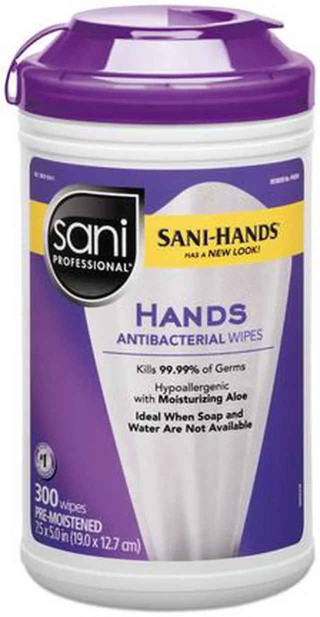 Alt view image 3 of 3 - Sani Professional P44584 Hands Anti-bacterial Hand Wipes, Extra Large Canister 300 ct.
