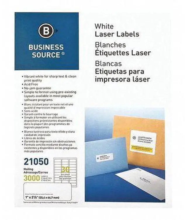 Alt view image 5 of 11 - Business Source Mailing Label Laser 1"x2-5/8" 3000/PK White 21050