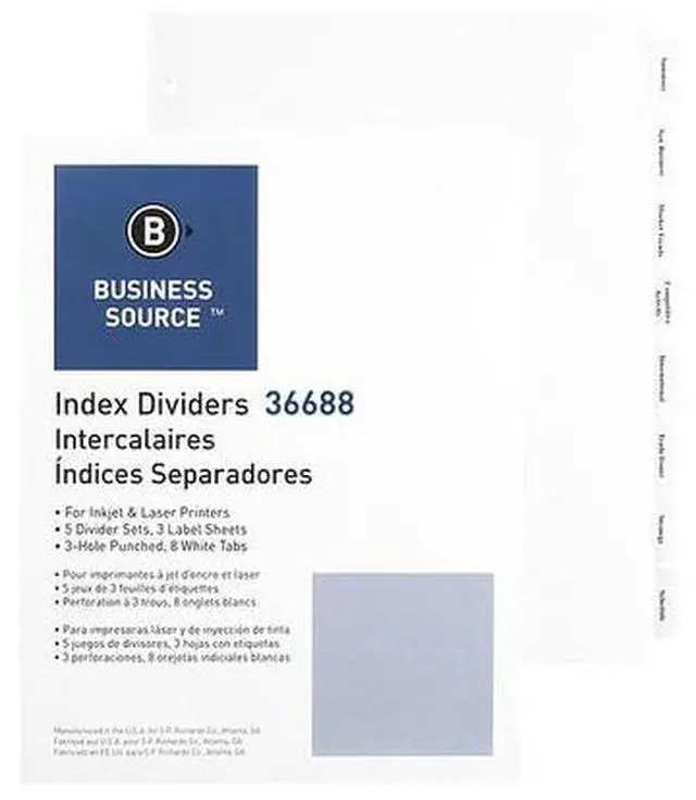 Alt view image 5 of 6 - Business Source Index Dividers 3HP 8-Tab 5 ST/PK 11"x8-1/2" White 36688