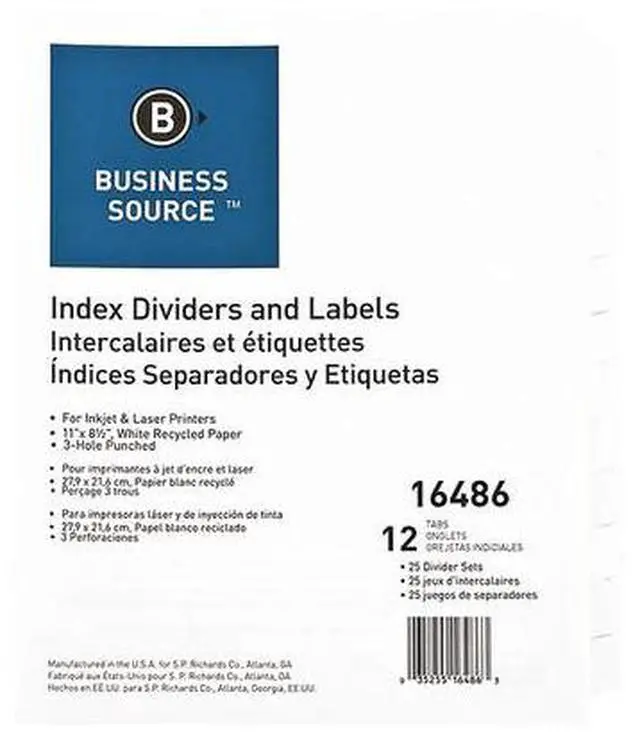Alt view image 5 of 7 - Business Source Index Dividers 3HP 12-Tab 25 Sets/BX White 16486