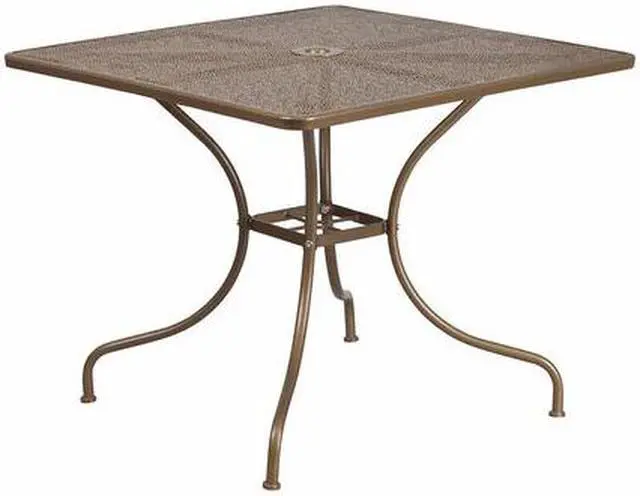 Alt view image 3 of 20 - Flash Furniture Oia Commercial Grade Square Indoor-Outdoor Steel Patio Table with Umbrella Hole Gold (CO6GD)