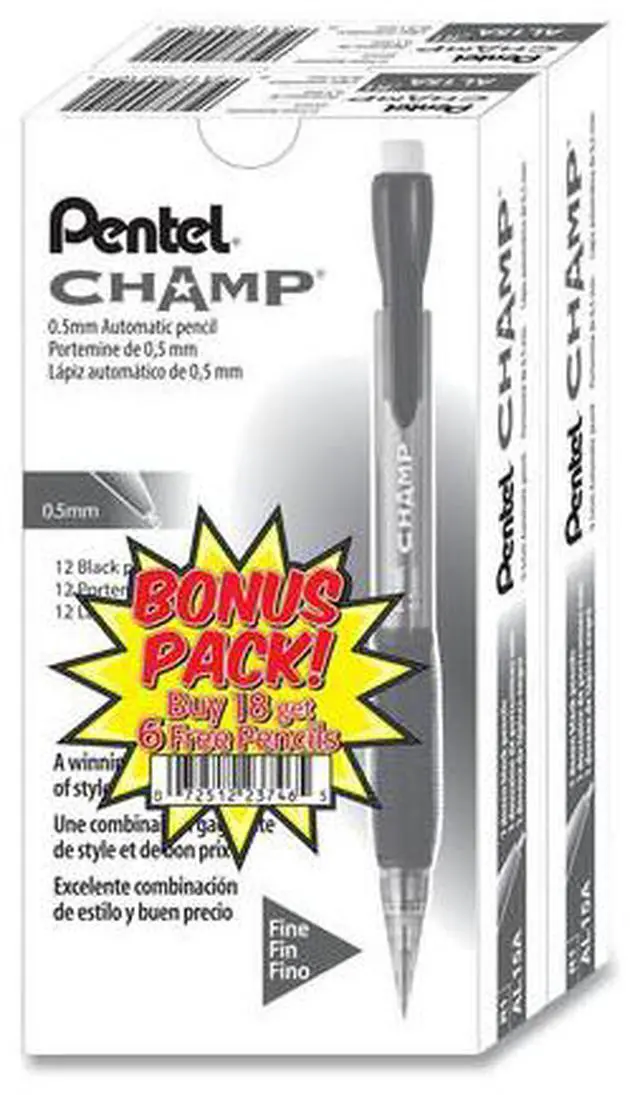 Alt view image 12 of 20 - Pentel AL15ASW2 Champ Mechanical Pencil, 0.5mm, 24/PK, Black