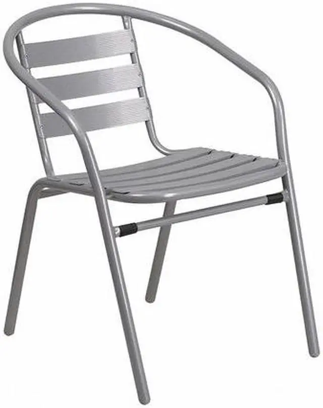 Alt view image 7 of 20 - Flash Furniture Silver Metal Restaurant Stack Chair with Aluminum Slats [TLH-017C-GG] TLH017C