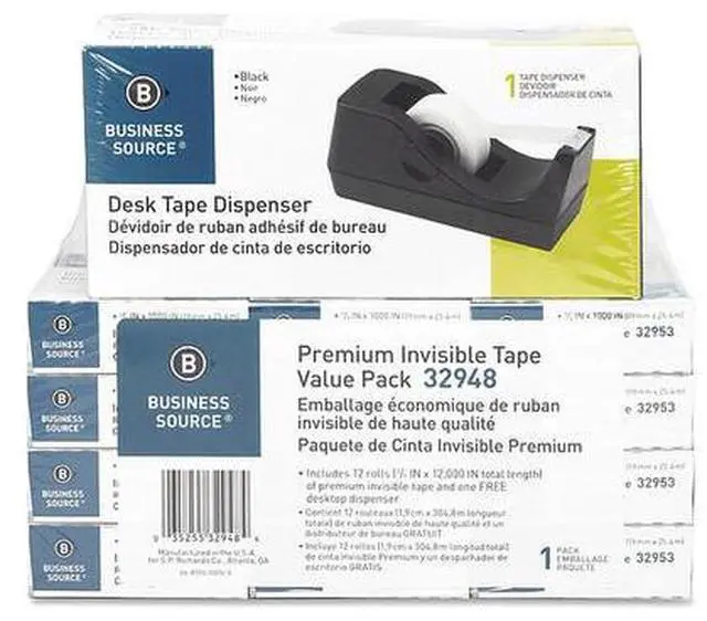 Alt view image 6 of 9 - Business Source Tape Dispenser Value Pack 1"Core 3/4"x1000" 12/PK BLK 32948