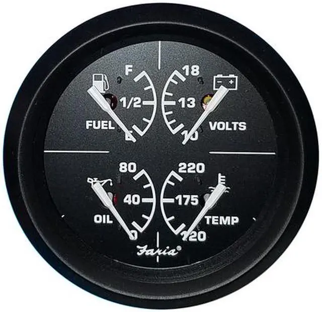 Alt view image 2 of 4 - Faria 4" 4-in-1 Multifunction Gauge - Voltmeter (10-16) Fuel Level - Oil PSI (80 PSI) - Water Temp (100-250F)