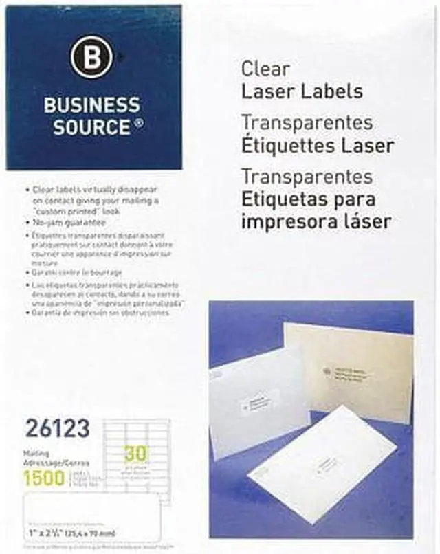 Alt view image 9 of 12 - Business Source Mailing Labels Laser 1"x2-3/4" 1500/PK Clear 26123