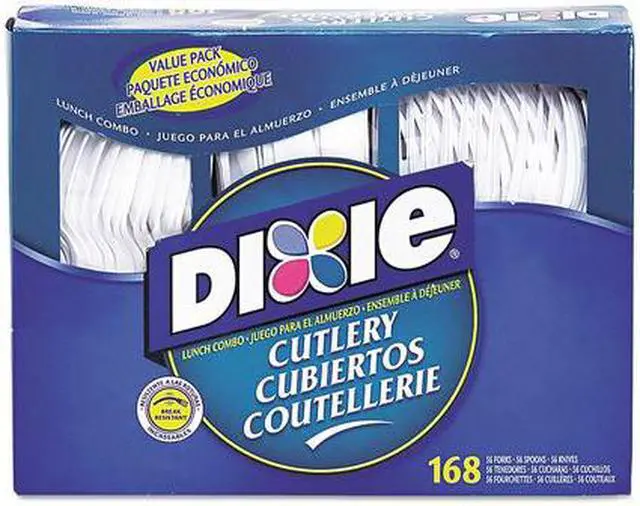 Alt view image 7 of 8 - Combo Pack Tray w/ White Plastic Utensils 56 Forks 56 Knives 56 Spoons