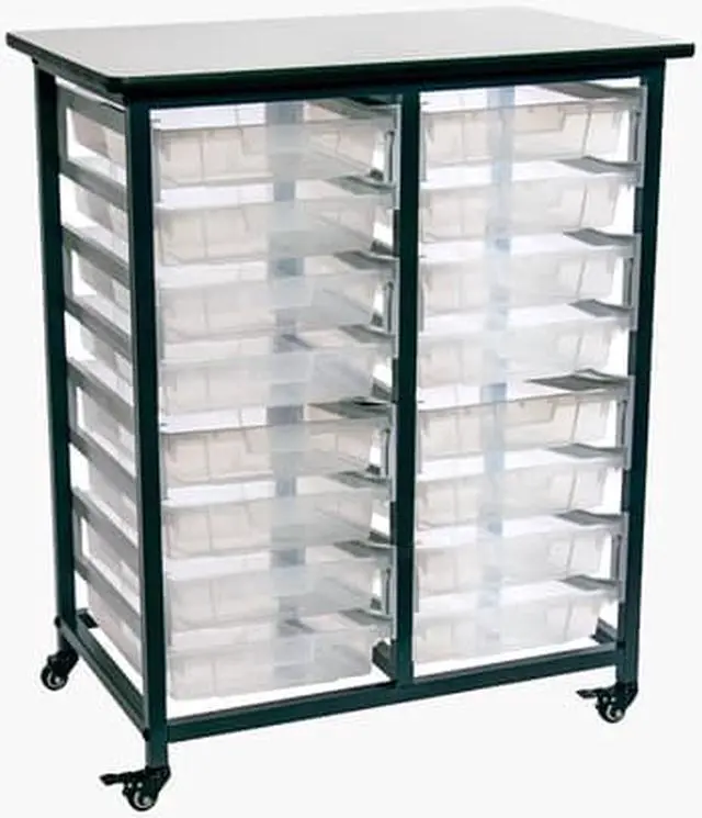Alt view image 9 of 12 - Luxor Furniture Mobile Bin Storage Unit - Double Row Casters and Locking Brakes with Small Clear Bins - Dark Gray