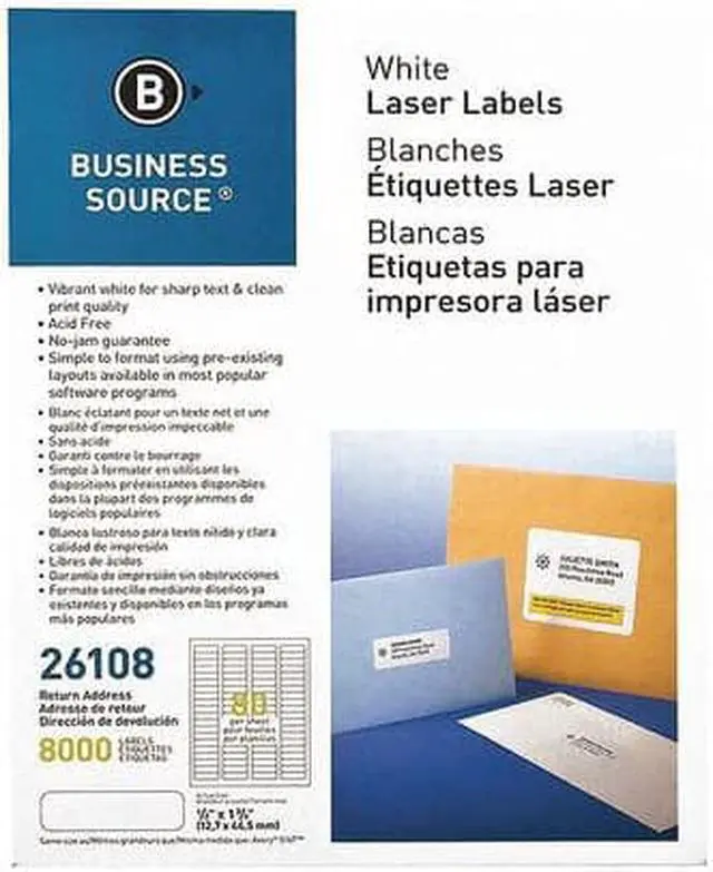 Alt view image 6 of 7 - Business Source Mailing Labels Return Address Laser 1/2"x1-3/4" 8000/PK WE 26108