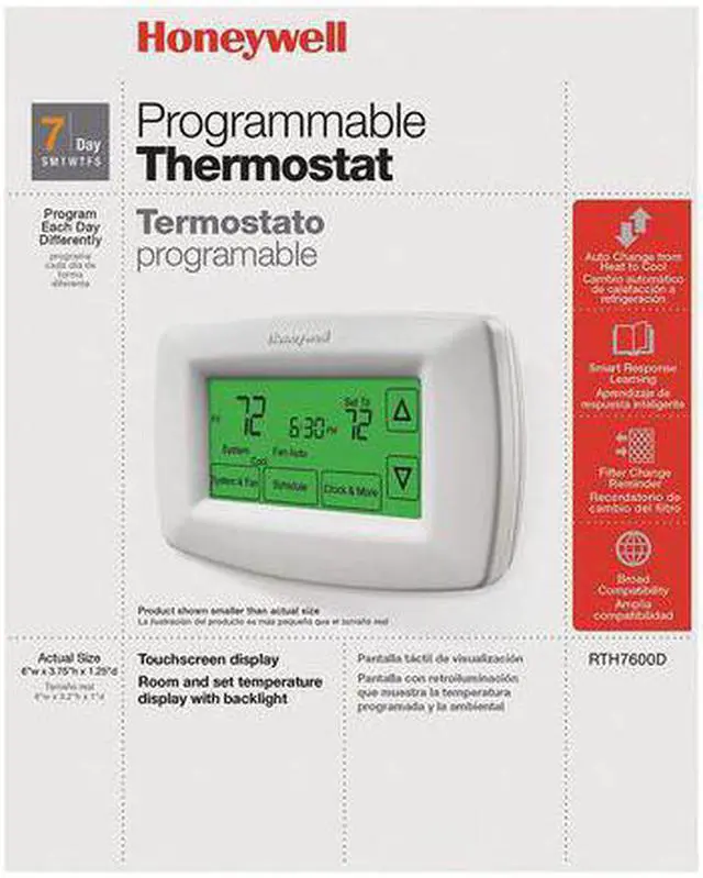 Alt view image 7 of 10 - Honeywell Home RTH7600D 7-Day Programmable Touchscreen LCD Screen Thermostat Small - White