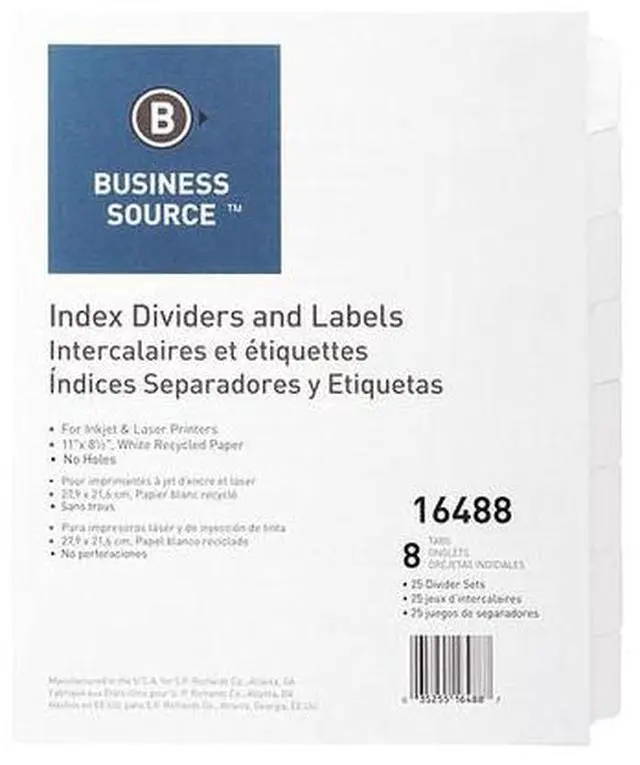 Alt view image 6 of 8 - Business Source Index Dividers Unpunched 8-Tab 25 Sets/BX White 16488