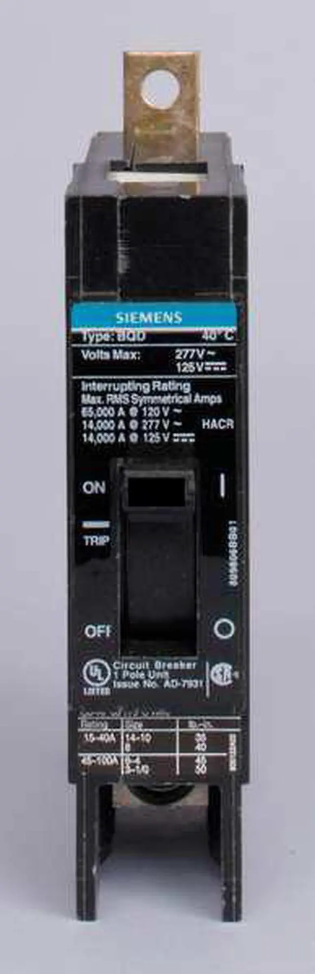 Alt view image 3 of 4 - SIEMENS BQD130 Miniature Circuit Breaker, BQD Series, 30A, 1 Pole, 277V AC,