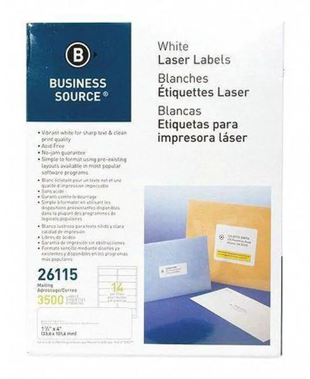 Alt view image 6 of 8 - Business Source Mailing Labels Laser 1-1/3"x4" 3500/PK White 26115