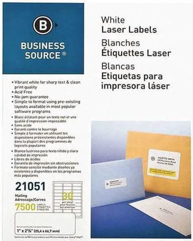 Alt view image 5 of 6 - Business Source Mailing Label Laser 1"x2-5/8" 7500/PK White 21051