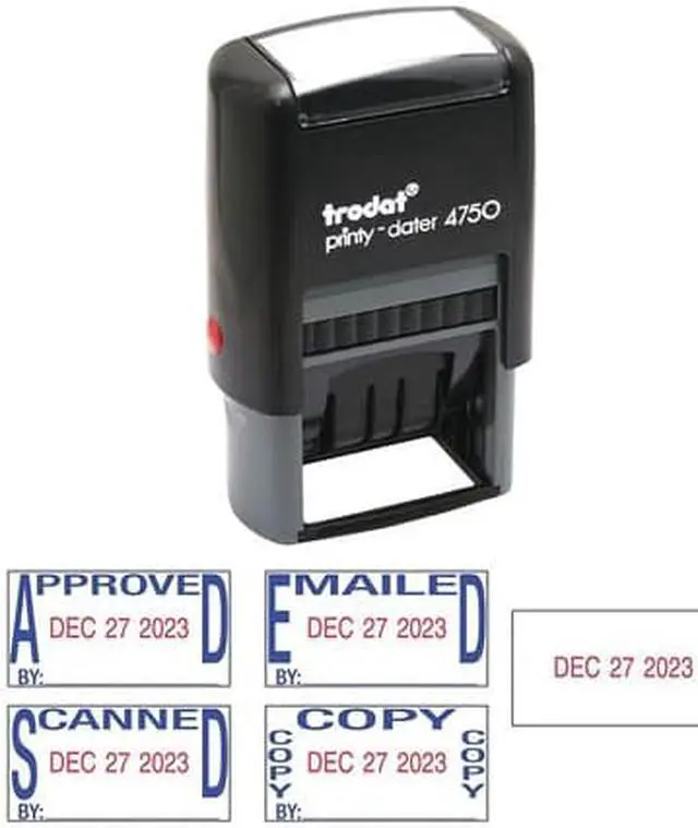 Alt view image 6 of 7 - Trodat E4756 Economy 5-In-1 Date Stamp, Self-Inking, 1 X 1 5/8, Blue/Red