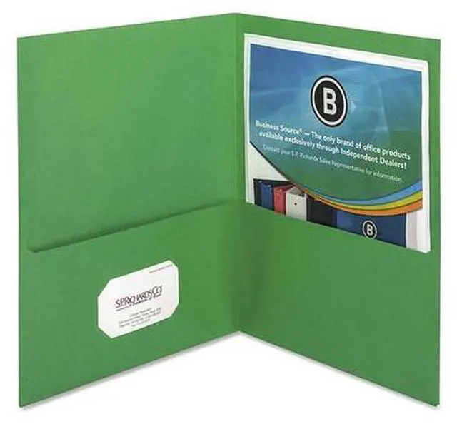 Alt view image 5 of 7 - Business Source 2-Pocket Folders 125 Sht Cap Letter 12"x9" 25/BX GREEN 78493