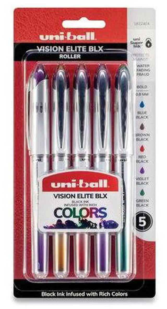 Alt view image 5 of 12 - Uni-Ball 1832404 Vision Elite BLX Series Rollerball Pen, 0.8 mm, Assorted, 5-Pk