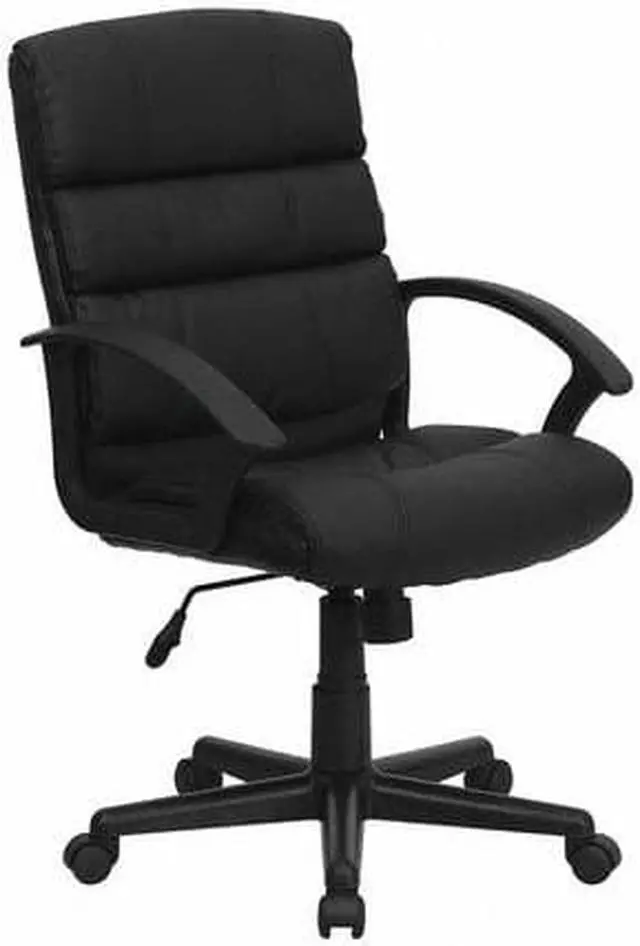 Alt view image 4 of 17 - Mid-Back Black LeatherSoft Swivel Task Office Chair with Arms