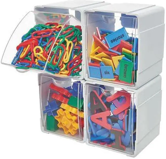 Alt view image 9 of 19 - deflecto Next Gen Interlocking Tilt Bin 4 3/4 x 5 1/4 x 5 5/8 White/Clear 421103