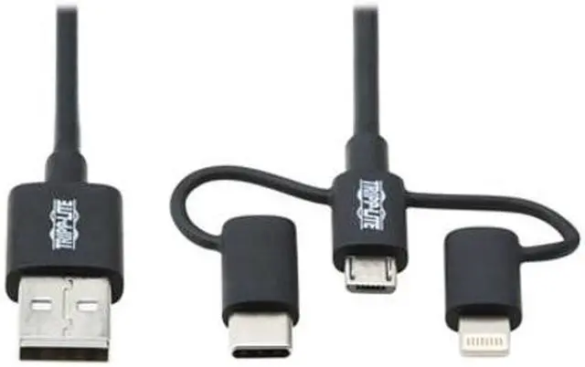 Alt view image 16 of 17 - Tripp Lite USB-A to Lightning USB Micro-B and USB-C Sync/Charge Cable Black 6 ft. M101006LMCBK