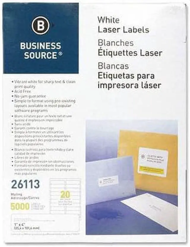 Alt view image 7 of 9 - Business Source Mailing Labels Laser 1"x4" 5000/PK White 26113