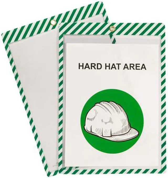 Alt view image 7 of 11 - Safety Striped Shop Ticket Holders, Green/White Stripes, both sides clear, 9 x 12, 25/BX, 44103