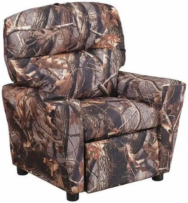 Alt view image 9 of 20 - Contemporary Camouflaged Fabric Kids Recliner with Cup Holder