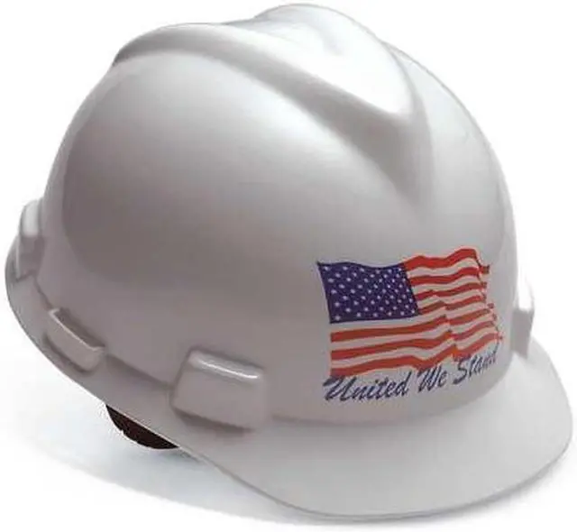 Alt view image 3 of 4 - Hard Hat, Front Brim, Slotted, 4 pt. Ratchet, US Flag, White