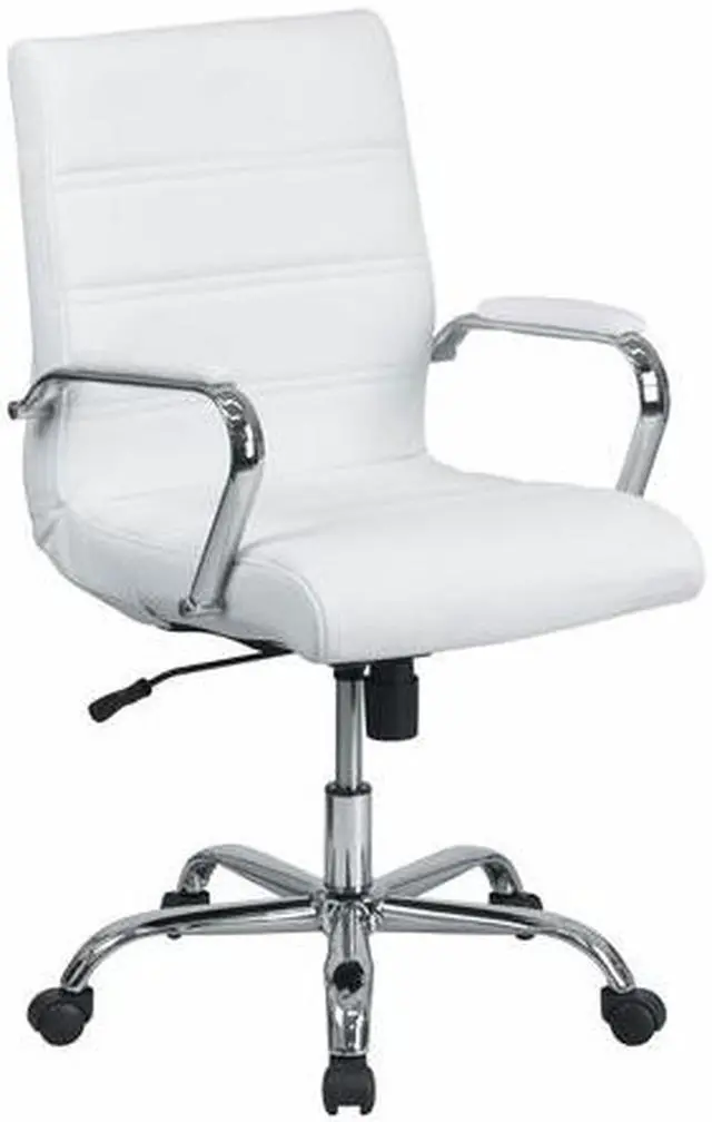 Alt view image 13 of 20 - Mid-Back White LeatherSoft Executive Swivel Office Chair with Chrome Base and Arms